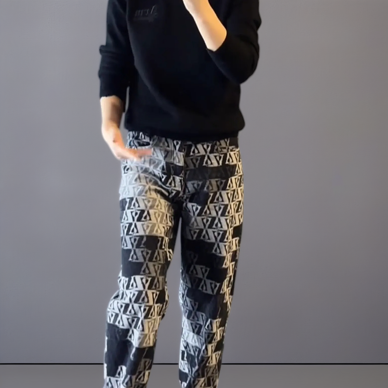 潮牌男装轻奢大码男士显瘦秋冬新款黑桃A印花直筒宽松长裤子潮流