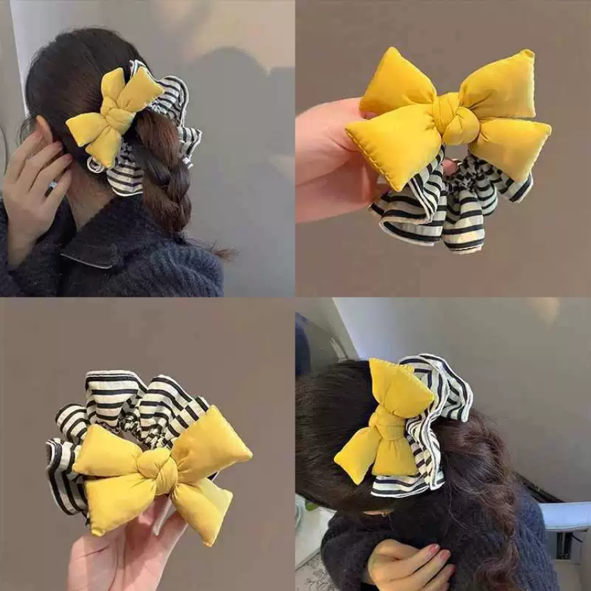 韩国柠檬黄充棉蝴蝶结发圈女可爱饱满高弹力头绳扎头马尾发绳洋气