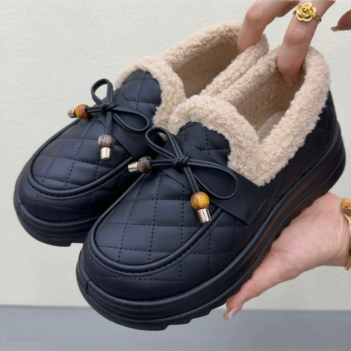 冬季新款老北京棉鞋女鞋加绒加厚毛毛鞋保暖防滑舒适妈妈鞋