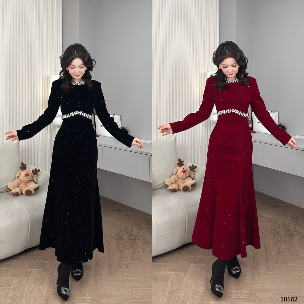 Saeda品牌女装新款轻奢名媛镶钻收腰鱼尾礼服裙YF10162