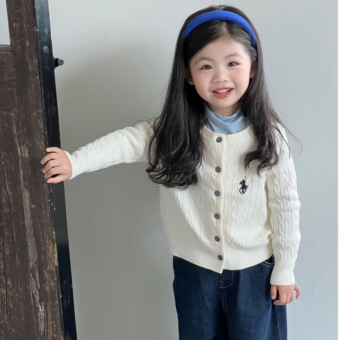儿童开衫外套男女童秋冬亲子装刺绣针织麻花开衫女宝宝百搭上衣