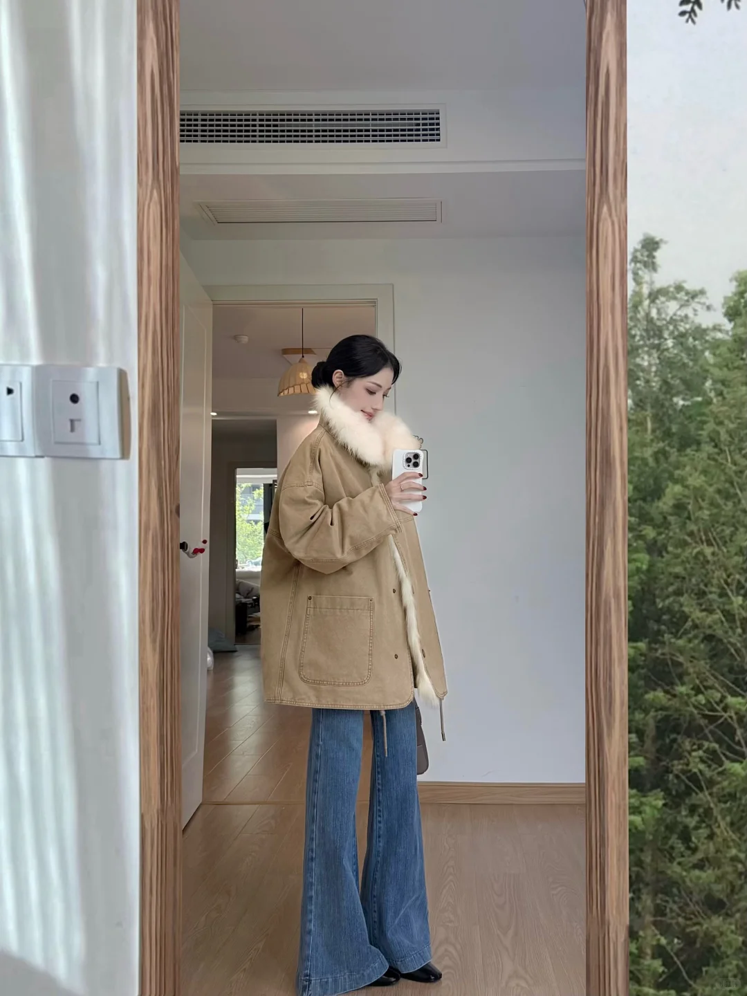 2025冬季新款韩系毛领拼接派克服棉服外套女搭配牛仔裤显瘦两件套