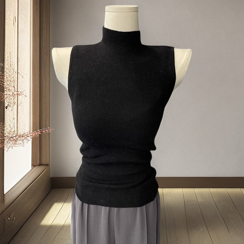 半高领毛衣针织衫女秋季2025新款无袖上衣百搭修身显瘦秋冬打底衫