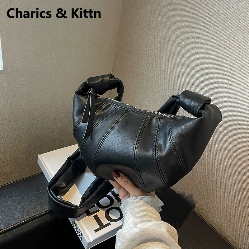 Charics&Kittn可颂牛角包包女2025新款真皮包通勤单肩斜挎饺子包