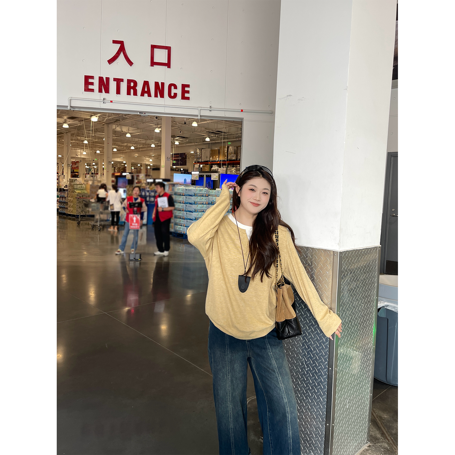 裂渡宣宣【素颜卫衣】微胖大码女秋百搭撞色拼接假两件卫衣ZY507R27