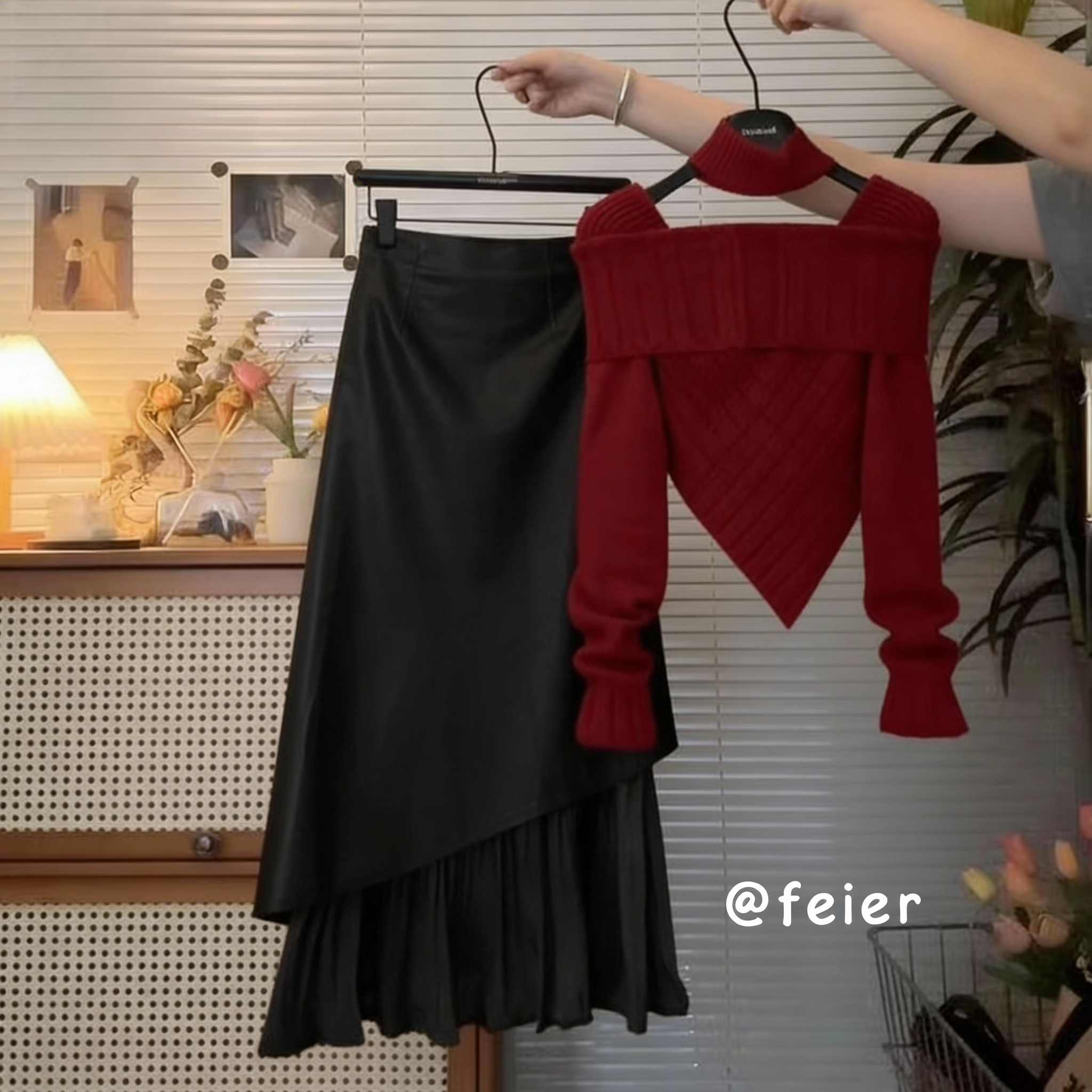 美拉德法式复古穿搭套装2025新款不规则修身显瘦上衣半身裙两件套