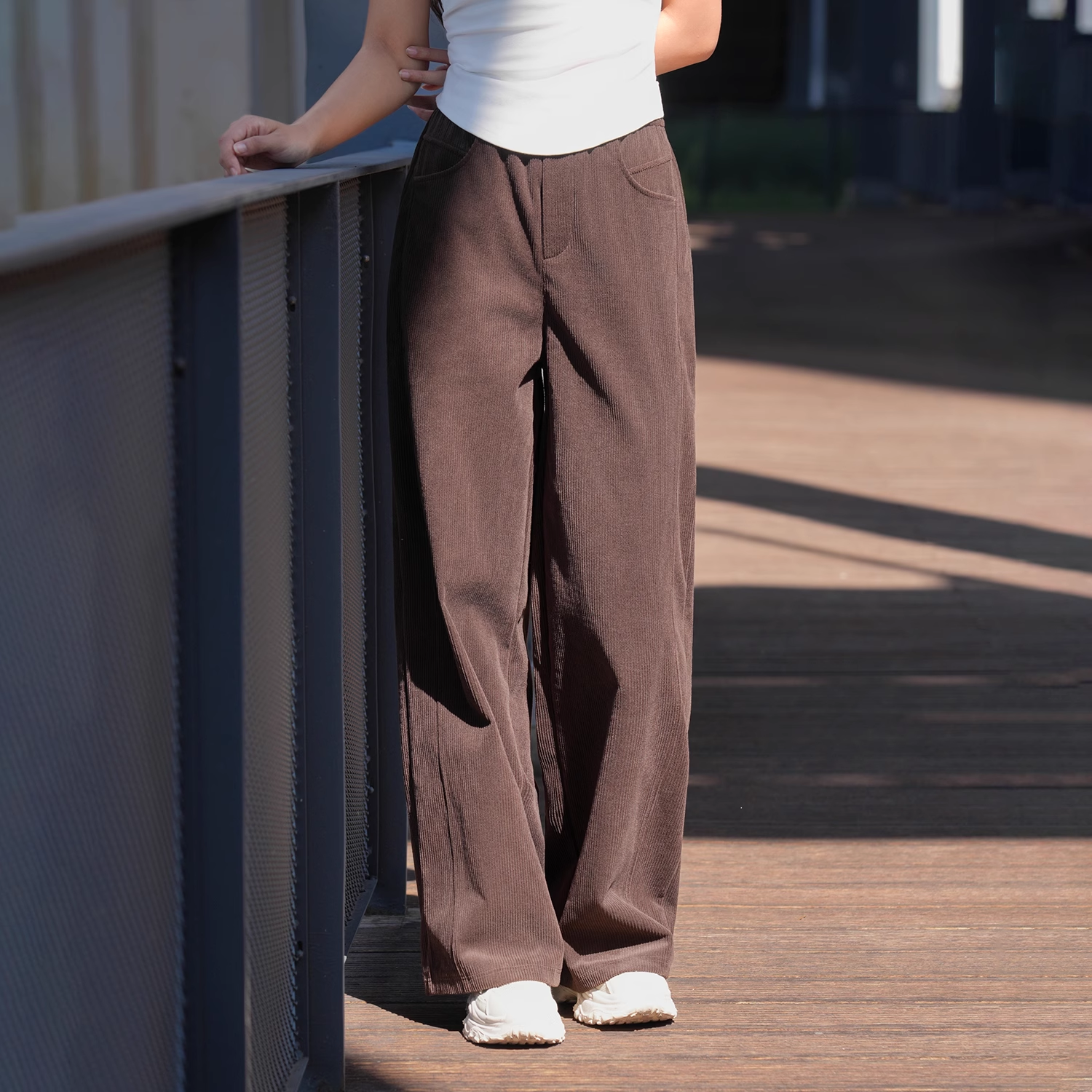 灯芯绒复古条绒宽松系绳直筒长裤休闲裤子加厚秋冬女士运动裤新款