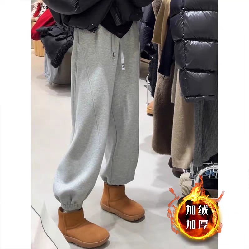 韩版秋冬加绒时尚高腰显瘦加厚束脚裤女宽松保暖休闲裤运动卫裤子