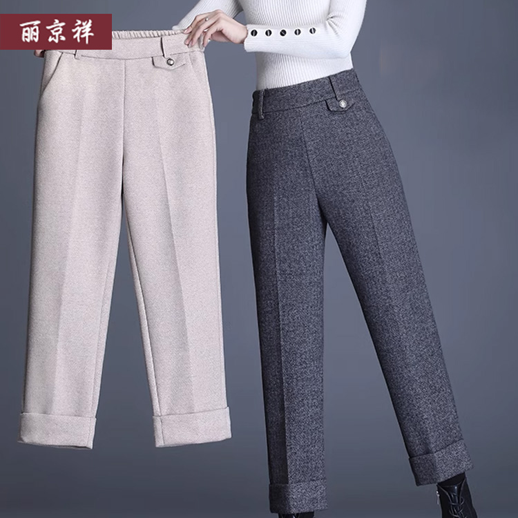 羊毛呢直筒八分烟管裤女高腰秋冬季洋气百搭小个子加绒加厚
