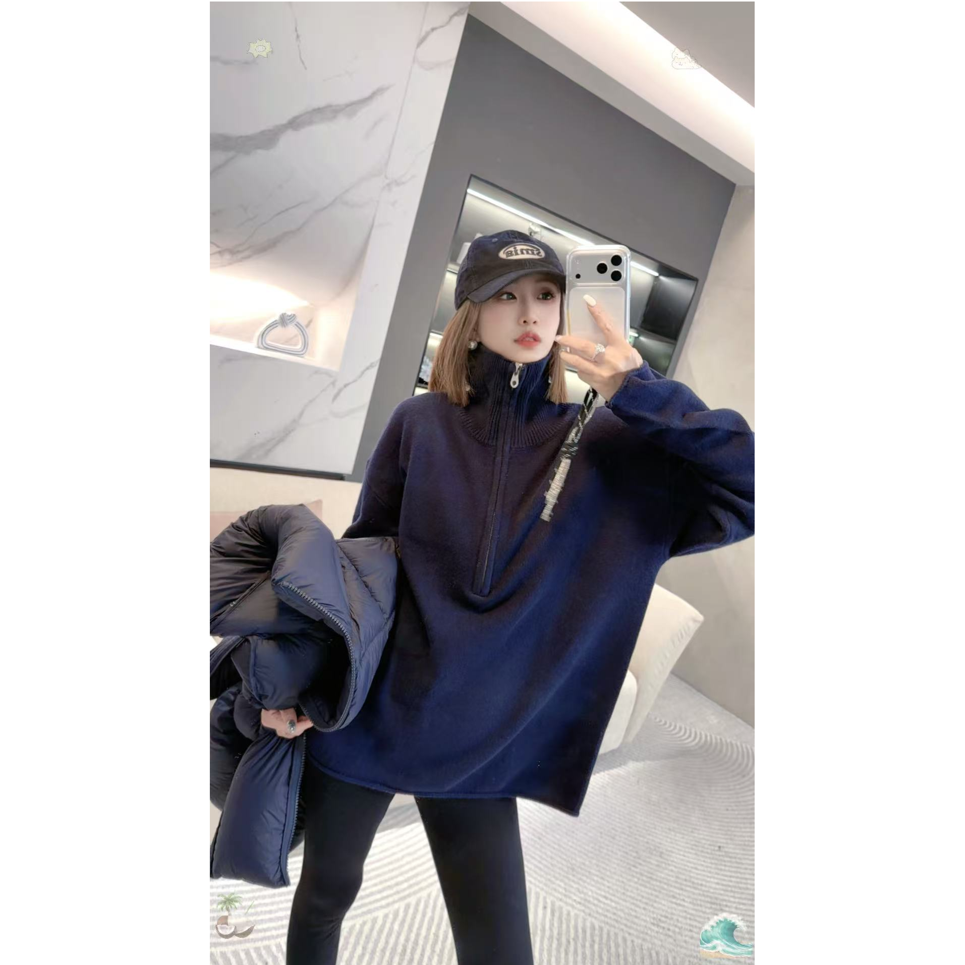 熙薇【​纤柔立领】2025秋冬新款时尚加厚立领大版羊毛衫H6059