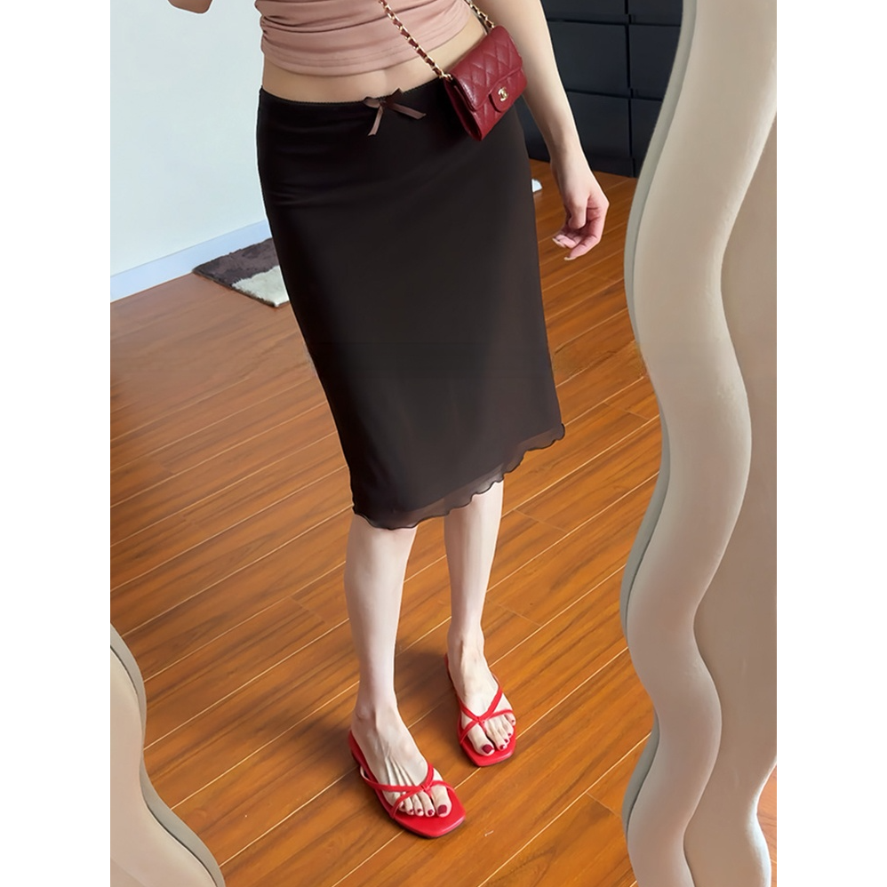美式复古辣妹网纱拼接半身裙女夏季新款气质高腰性感包臀短裙