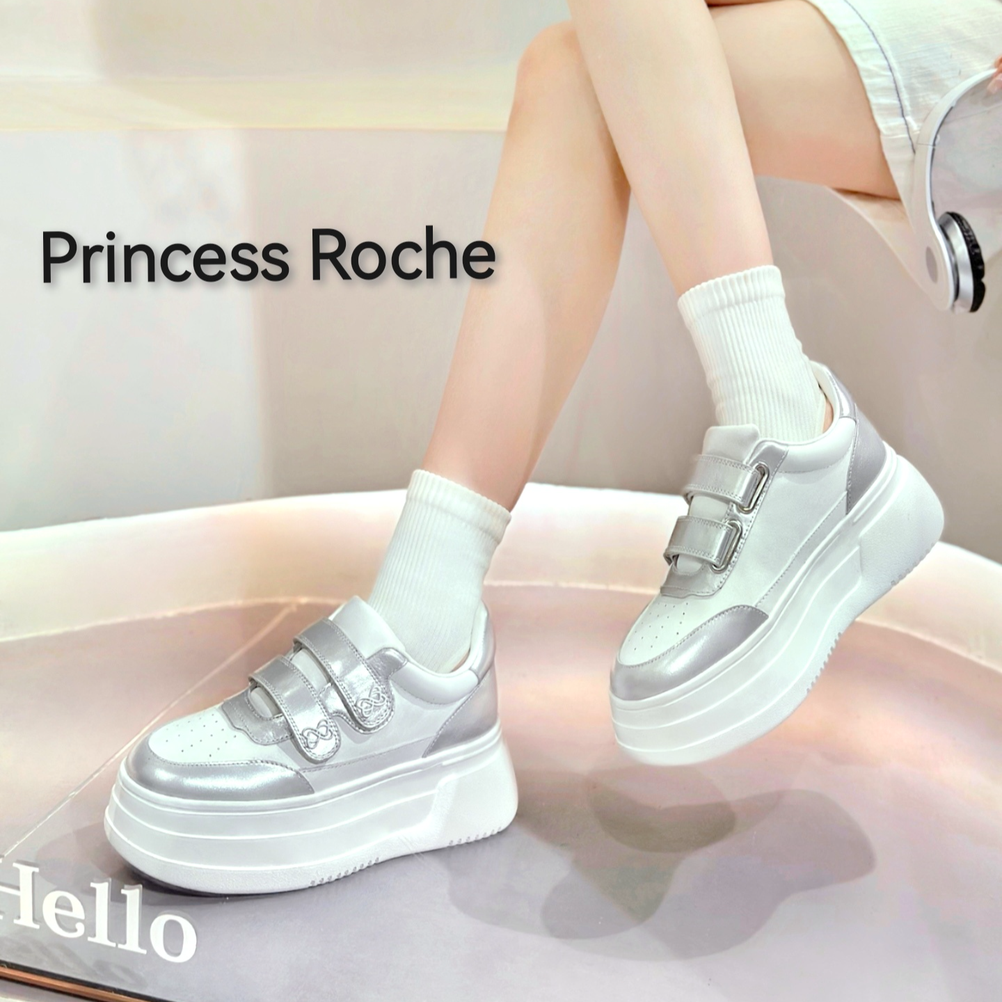 PrincessRoche【设计师款】早秋圆头休闲鞋魔术贴头层牛皮小白鞋女