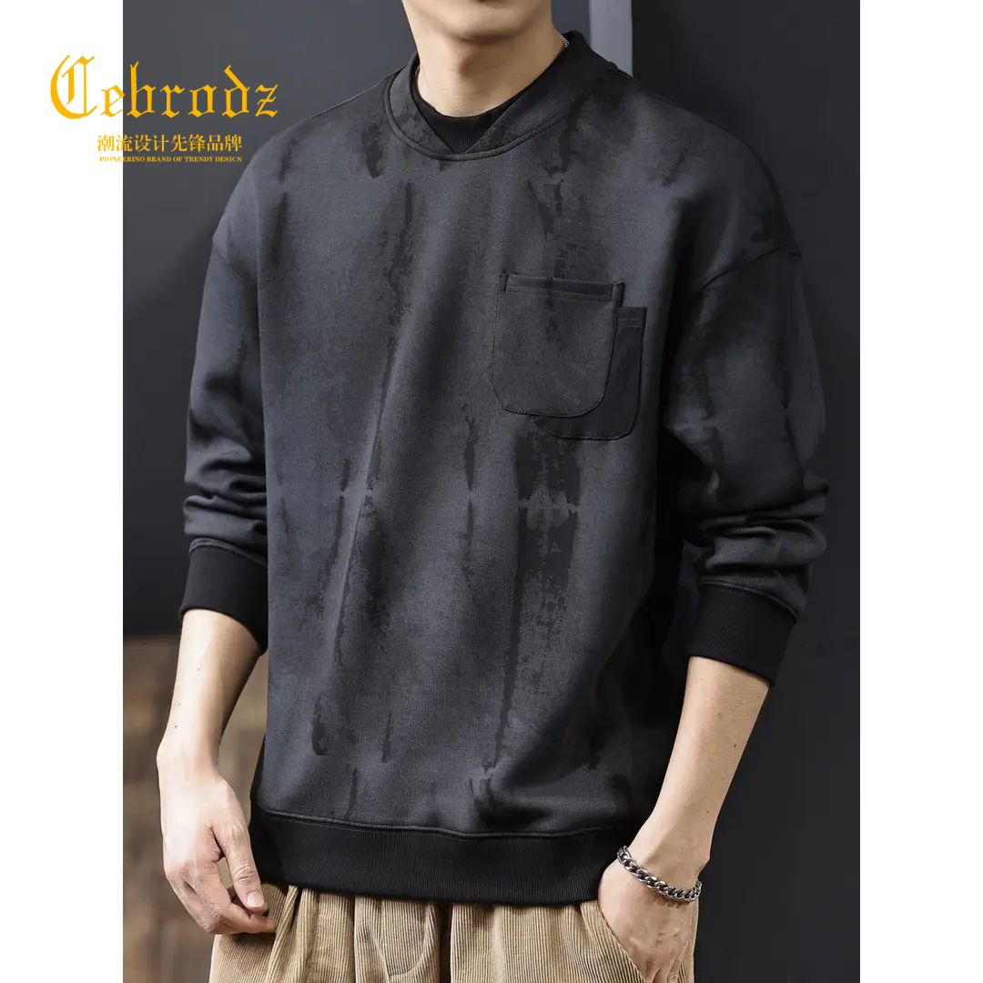 法国Cebrodz美式复古做旧麂皮绒印花卫衣男士秋潮流百搭卫衣男