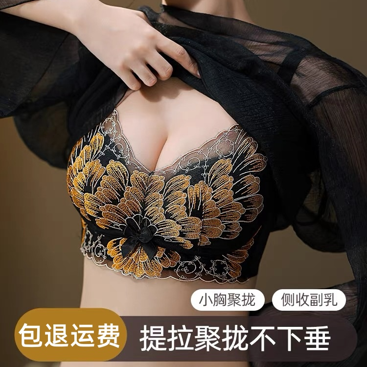 蕾丝新款小胸聚拢内衣少女无钢圈显大防下垂调整型收副乳刺绣文胸