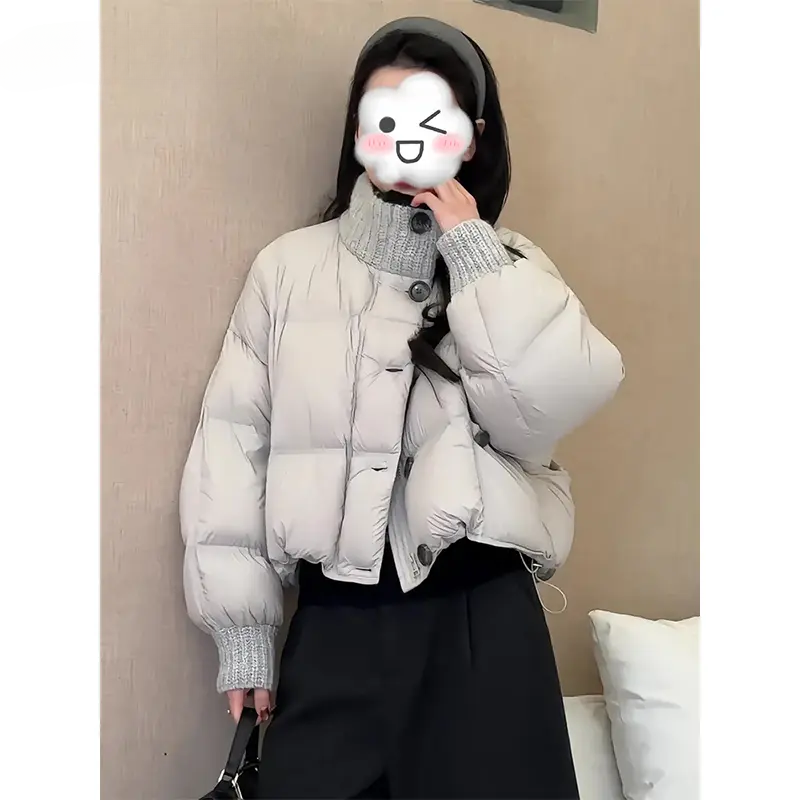 MISU/糜素针织拼接羽绒手塞棉棉服冬2025新款加厚保暖棉衣短外套