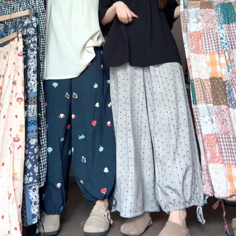 【加大裙裤下摆可抽绳】女夏季棉绸新款洋气九分休闲裤宽松薄款