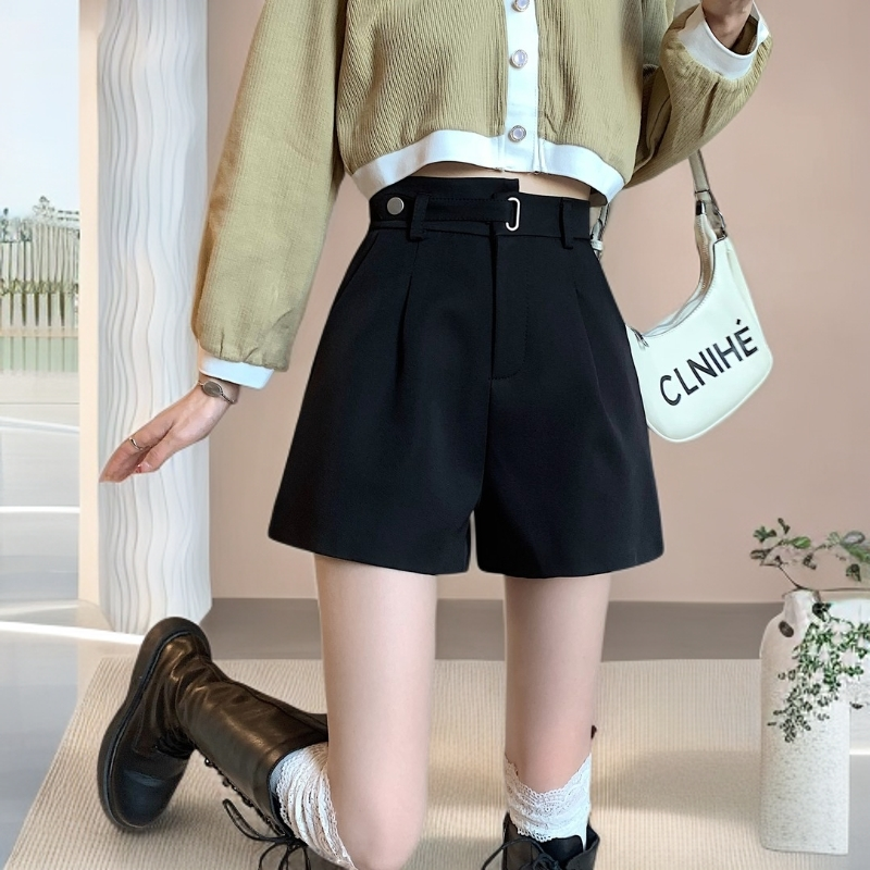 毛呢短裤女2025高腰显瘦秋冬新款外穿休闲百搭小个子阔腿黑色靴裤