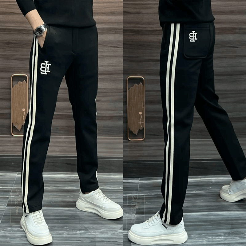 秋冬直筒新款男士拼接条纹阔腿卫裤潮流休闲裤裤子运动裤条纹长裤