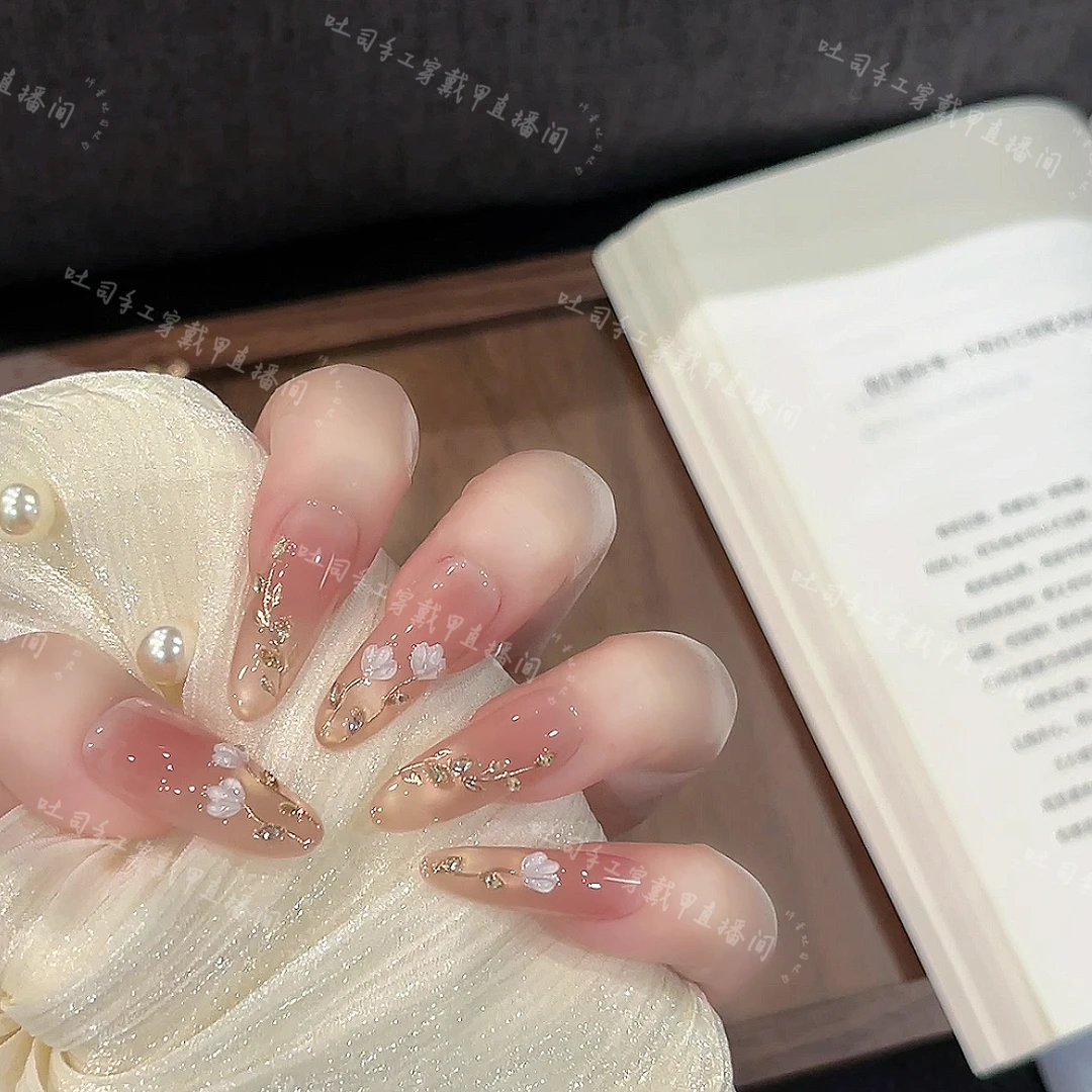 【郁郁晚风】轻奢显白纯手工穿戴甲光疗甲冰透渐变四季流行10片装