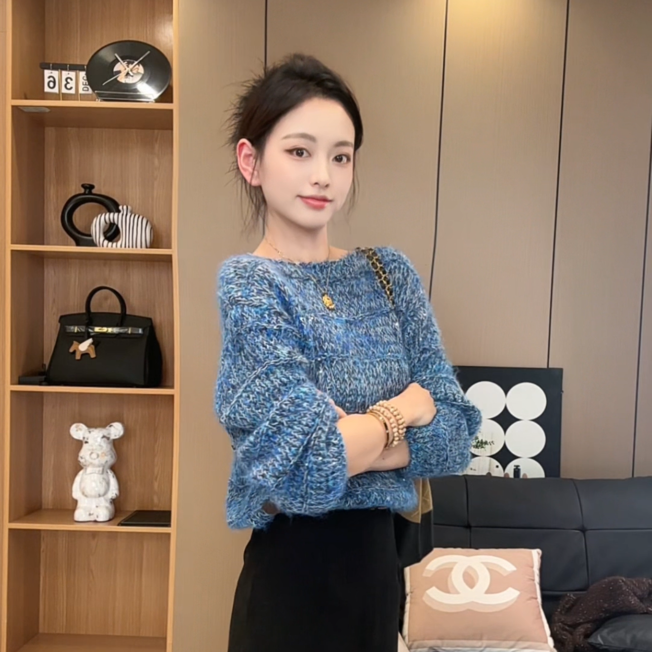 复古慵懒风紫色毛衣女秋冬季2025新款加厚宽松套头圆领针织衫上衣