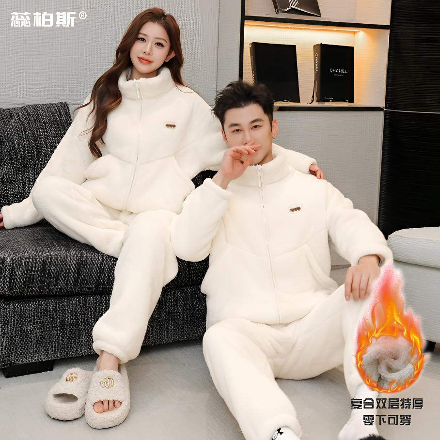 9099【加加厚零下可穿】情侣休闲家居服发财大口袋毛绒宽松保暖套装