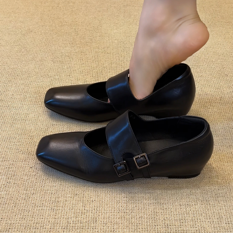 RubyL/3cm简约职场通勤百搭双扣带方头浅口内增高玛丽珍单鞋女款