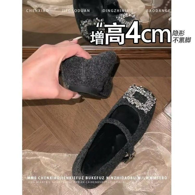 2025年秋冬季新款女鞋水钻时尚玛丽珍鞋黑色通勤风单鞋方头百搭款