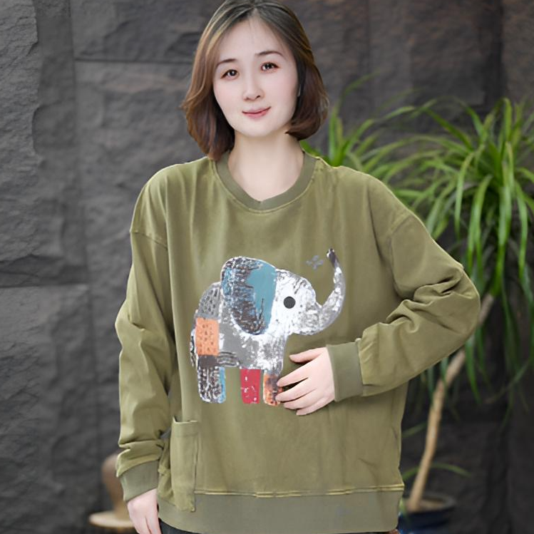 【印花大象】春季常规款女款纯棉卫衣大码韩版女装春季打底衫