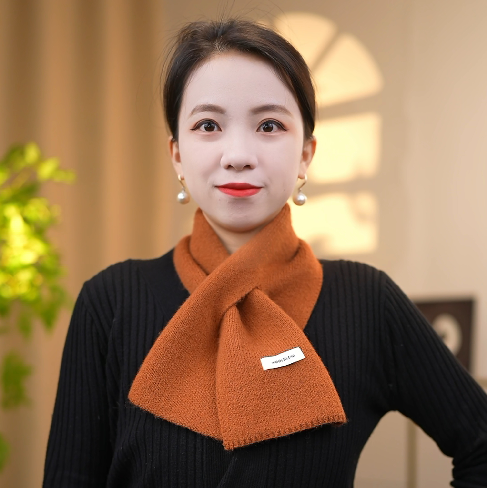 时尚百搭针织羊毛保暖围脖短款交叉小围巾纯色男女通用