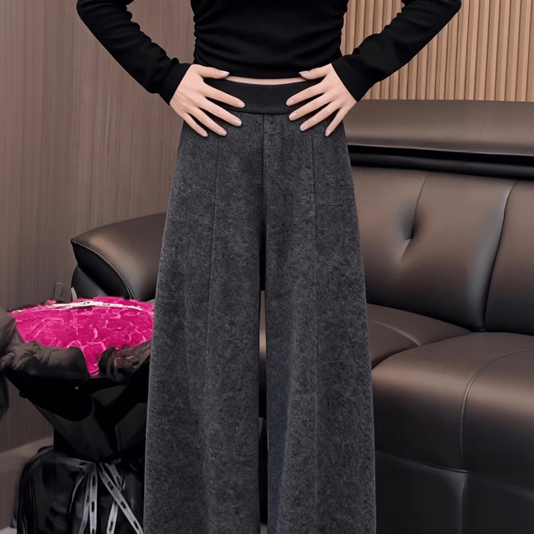 深灰色廓形感休闲裤子女2025新款秋冬季加绒宽松复古垂坠感阔腿裤