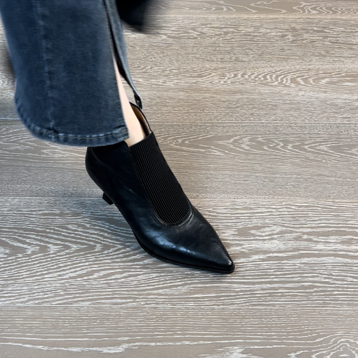 5CM头层羊皮女中跟粗跟短靴尖头秋冬四季套筒猫跟防滑复古女鞋