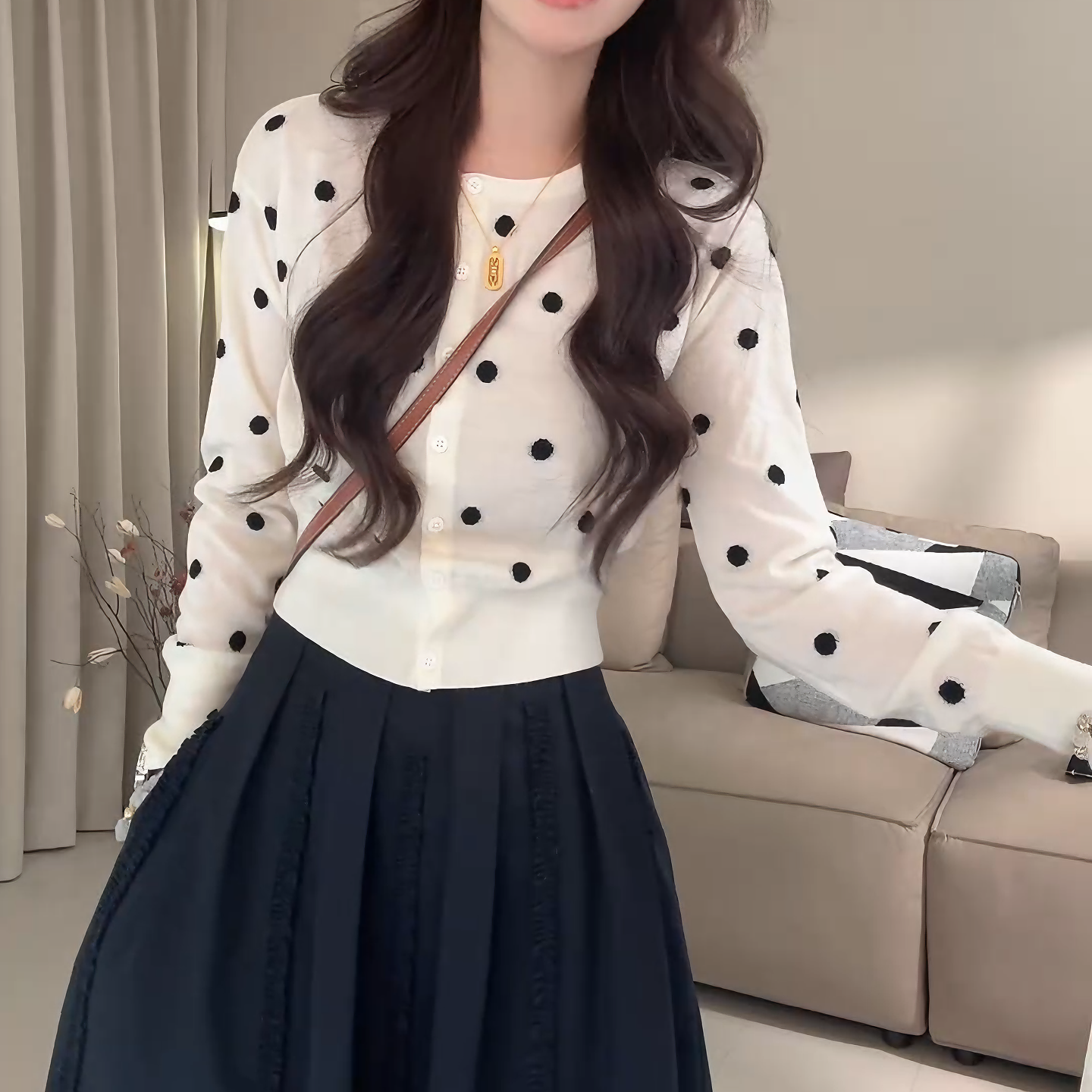 高级感波点针织衫开衫长袖女早秋上衣女士毛衣外套上衣LK2505885