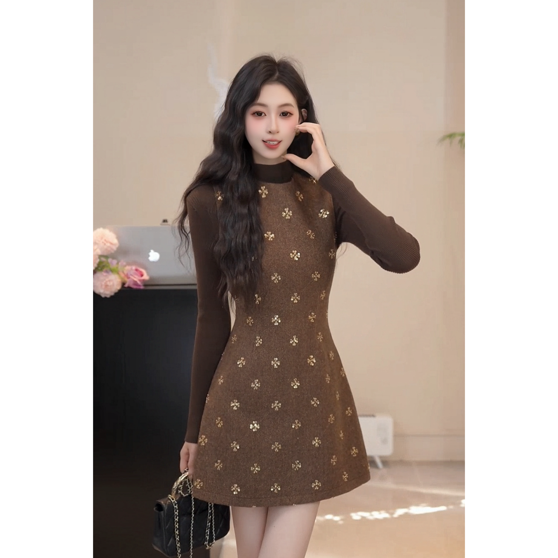 YUANLIANSU/圆脸酥【醉倚阑干】高级感打底衫+马甲裙两件套秋冬