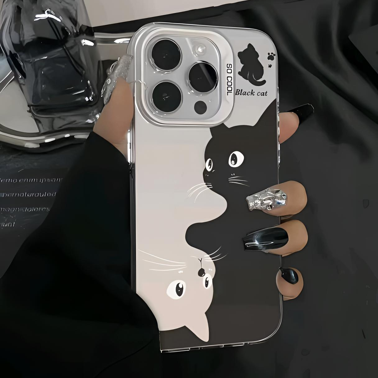 艺术黑猫适用于苹果16plus手机壳15promax创意14新款13pro硬壳12