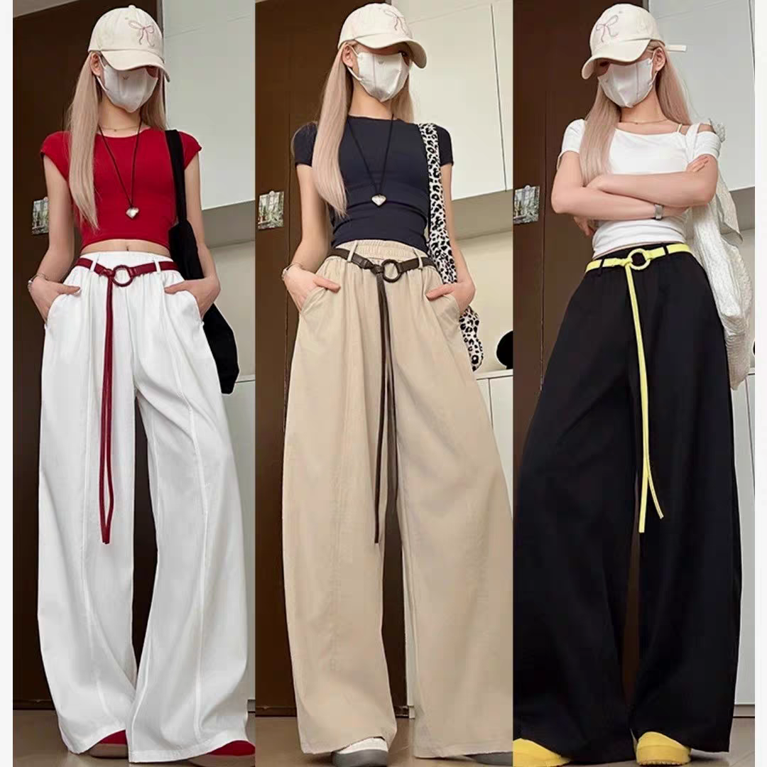 【次日发+运费险】韩系慵懒感气球裤夏季简约遮肚阔腿裤（不带腰带）