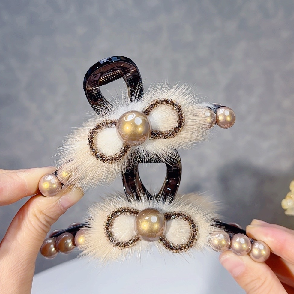 法式抓夹女优雅森系少女风饰品发夹复古风气质秋冬毛毛