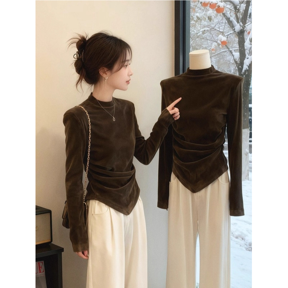 【婉如新生】不规则绝美打底衫女秋冬半高领高级感长袖上衣修身T恤