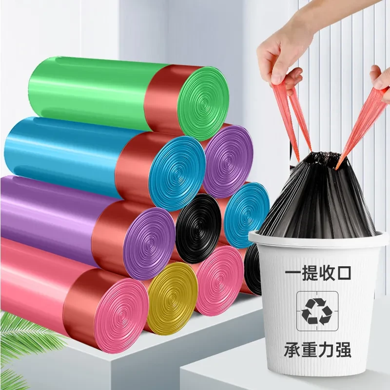 【热销加厚】XG抽绳黑色点断式手提式垃圾袋家用清洁不脏手垃圾袋