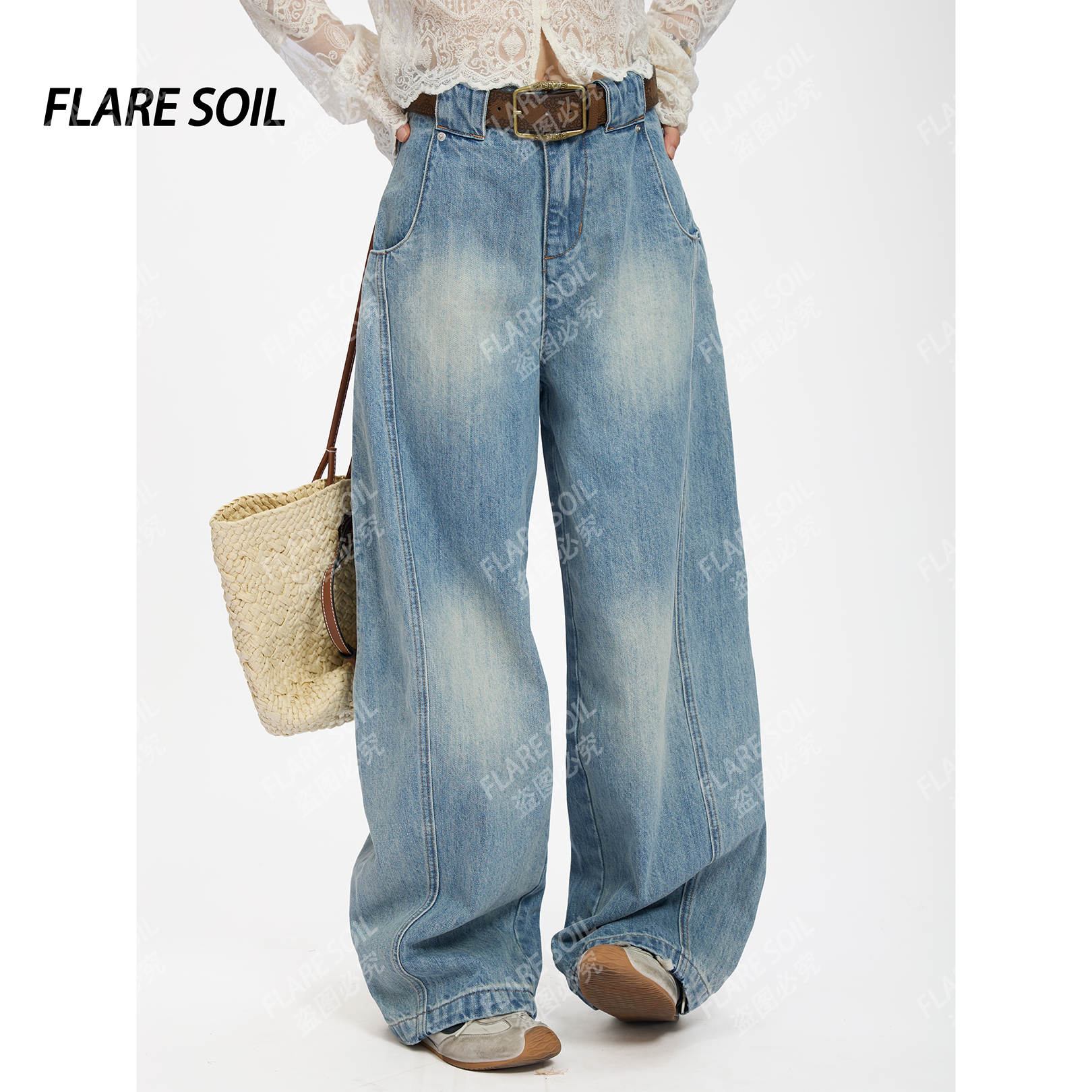 【FLARE SOIL】爆款牛仔裤秋季美式复古水洗做旧宽松休闲裤 T420B