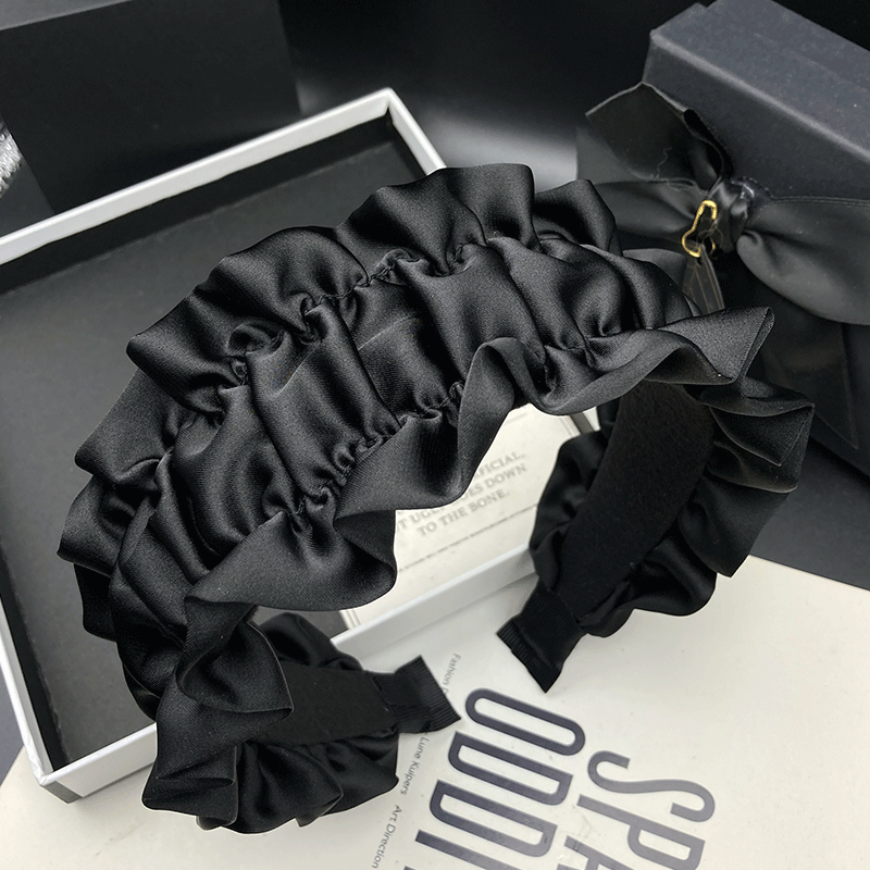 新款纯色缎面韩版复古瑞丽风褶皱宽边发箍简约饰品复古气质头箍