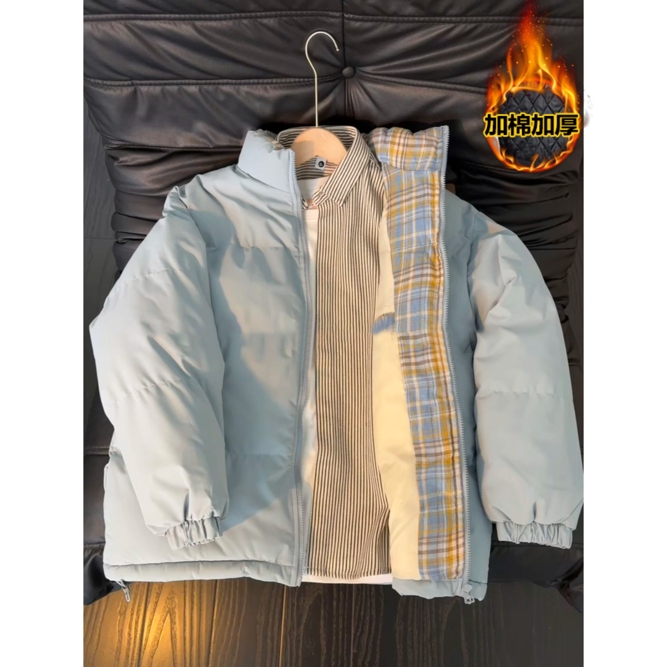 fitcheck格子拼接棉衣外套男款冬季加厚保暖立领夹克cleanfit棉服