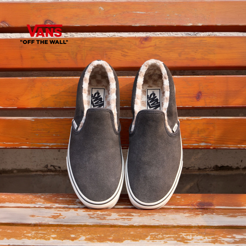VANS范斯官方Classic Slip-On灰黑色加绒保暖一脚蹬板鞋BVZEMV