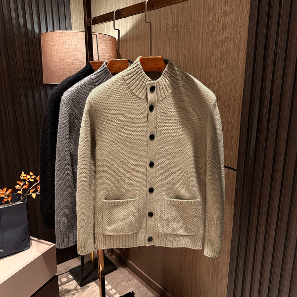 【北欧极简】秋冬新款男士简约百搭纯色立领厚款针织开衫毛衣外套