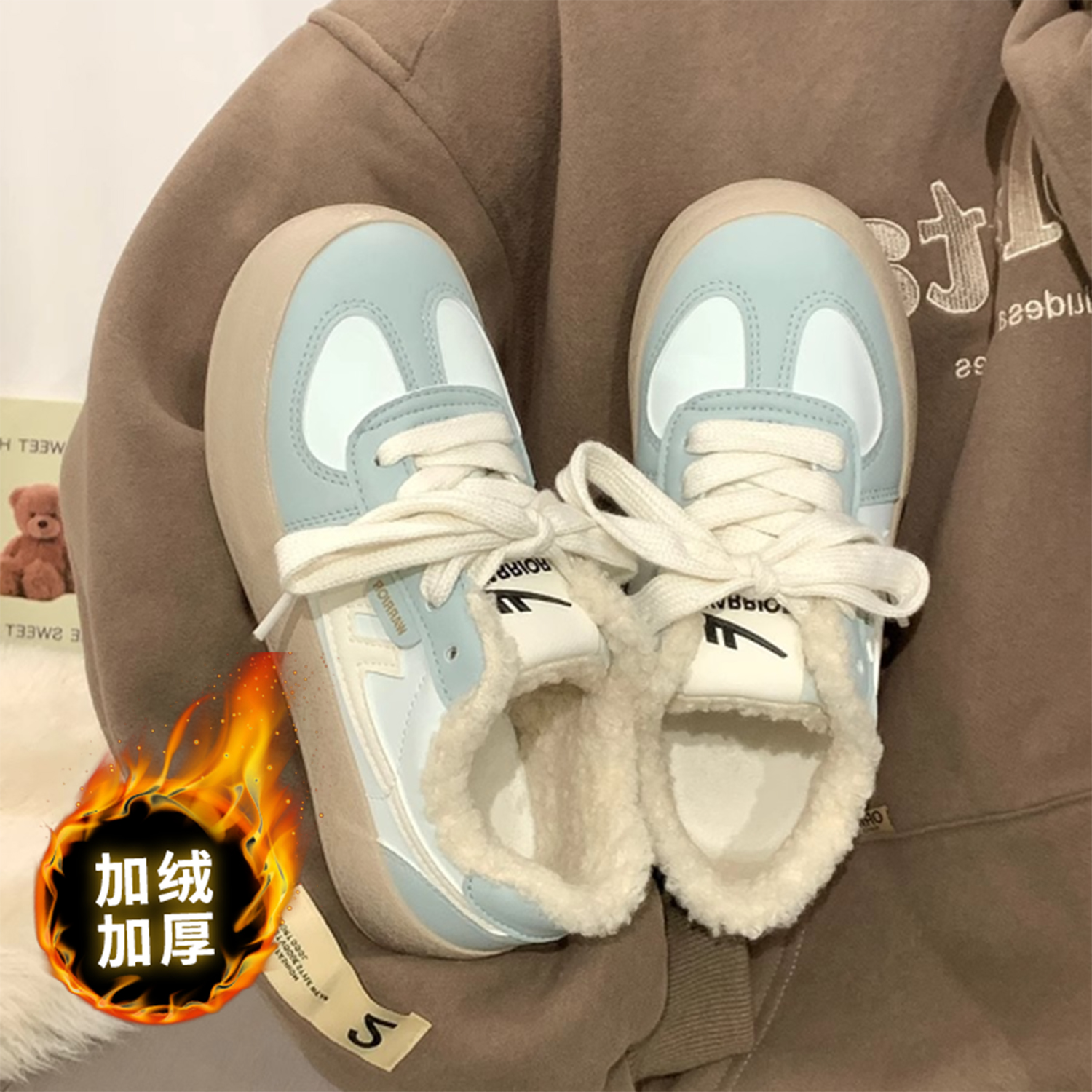 回力加绒德训鞋女2025冬季新款加绒女鞋小白鞋轻便加厚保暖二棉鞋