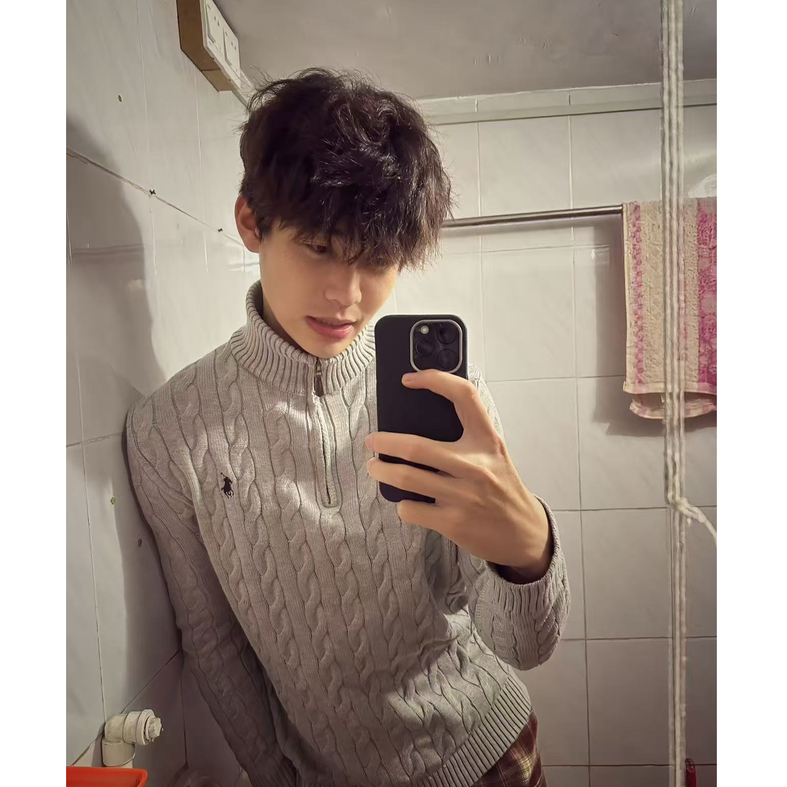 老钱风小马刺绣针织半高拉链POLO领厚款针织衫毛衣立领衫长袖男士