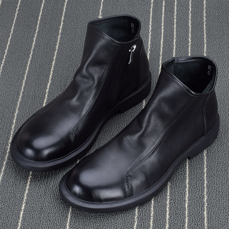 卡汐沐『精选』力荐！男鞋新款厚底时尚皮靴时尚中帮软底百搭马丁靴