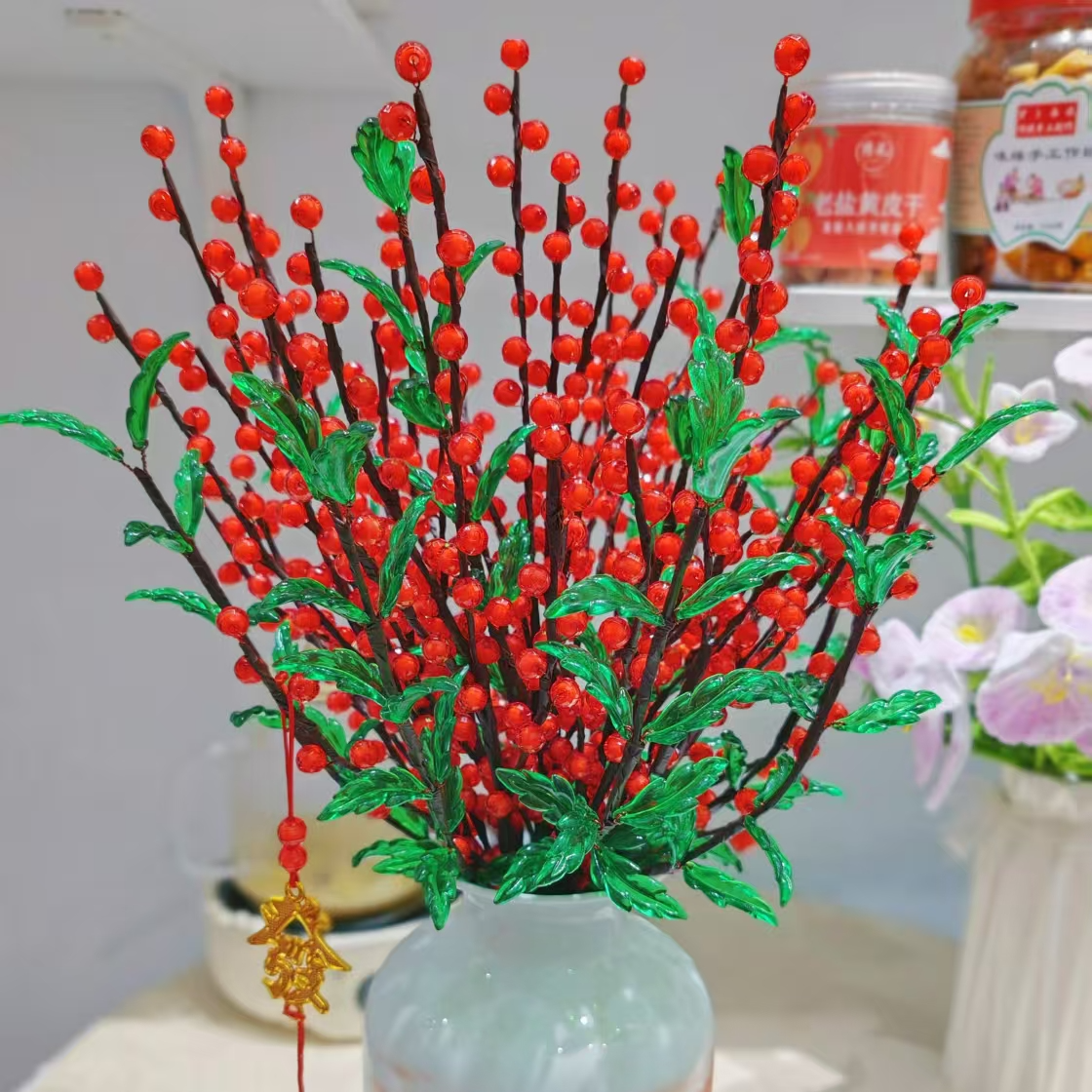 切面珠版本富贵冬青果家居中摆手工DIY制作材料包