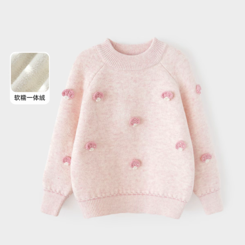 女童冬季新款针织毛衣一体绒加厚女宝宝长袖圆领毛衣