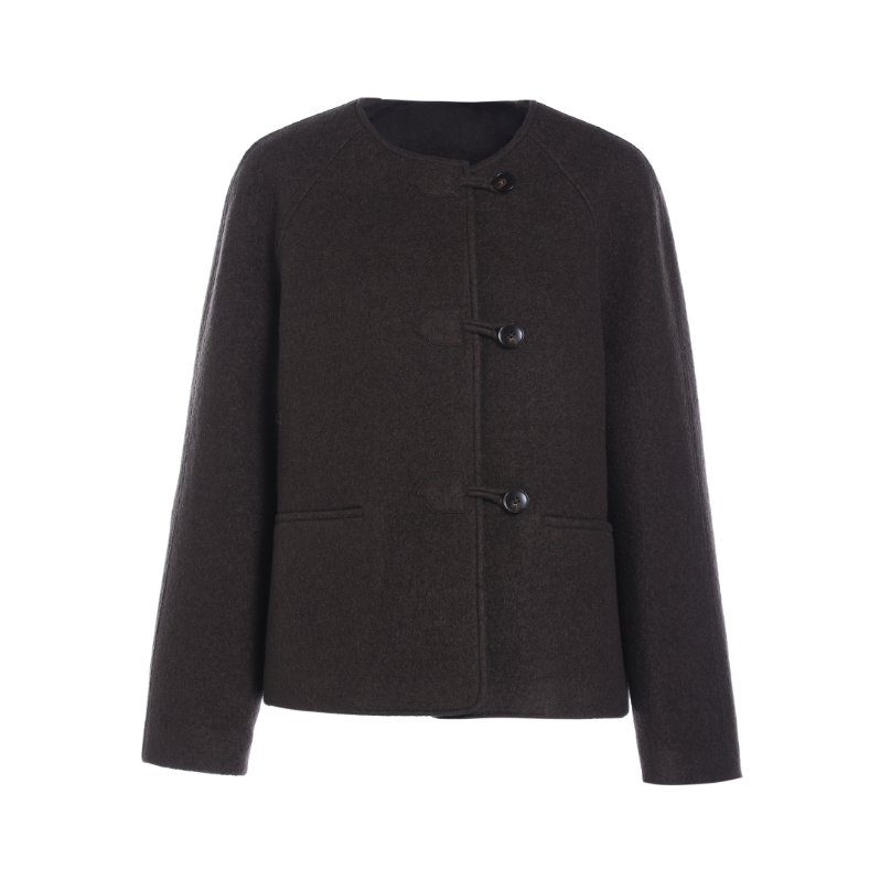 国潮风复古2025中式风羊毛圈圈绒圆领外套