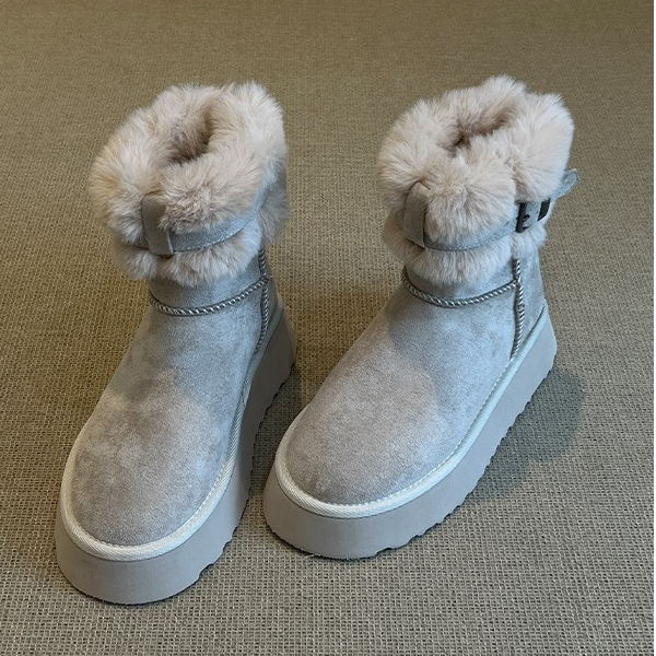 5CM增高厚底雪地靴女复古皮毛一体短靴冬季加绒保暖东北毛毛棉鞋